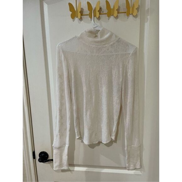 NWOT Free People Semi Sheer layering turtleneck waffle knit top size - Picture 2 of 5